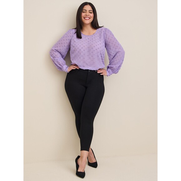 NWT Torrid 4X Bougainvillea Lavender Chiffon Clip Dot Puff Sleeve Top Size 26 - Picture 4 of 8